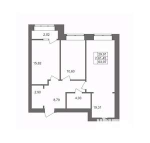 2-к квартира, вторичка, 64м2, 1/10 этаж