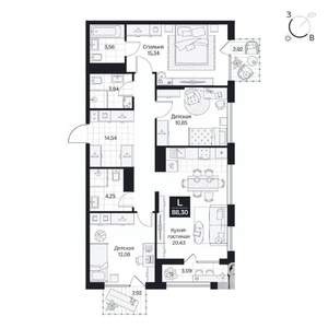 3-к квартира, вторичка, 88м2, 8/8 этаж