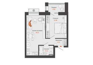 1-к квартира, строящийся дом, 45м2, 3/8 этаж