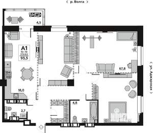 1-к квартира, вторичка, 93м2, 10/20 этаж