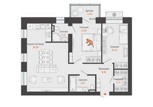 2-к квартира, строящийся дом, 72м2, 4/8 этаж