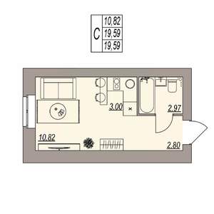 Студия квартира, вторичка, 20м2, 2/3 этаж