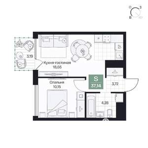 1-к квартира, вторичка, 37м2, 3/10 этаж