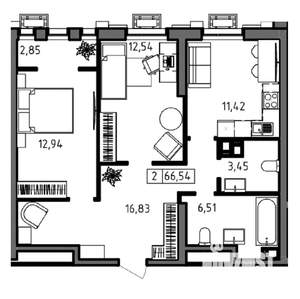 2-к квартира, вторичка, 67м2, 2/23 этаж
