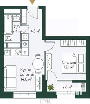 1-к квартира, вторичка, 37м2, 18/24 этаж