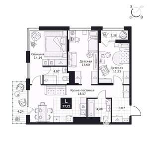 3-к квартира, вторичка, 78м2, 5/9 этаж