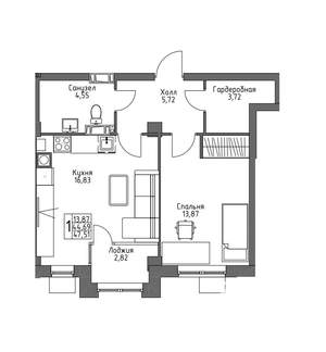 Студия квартира, вторичка, 48м2, 6/10 этаж