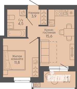 1-к квартира, вторичка, 38м2, 15/22 этаж