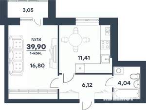 1-к квартира, строящийся дом, 40м2, 5/5 этаж