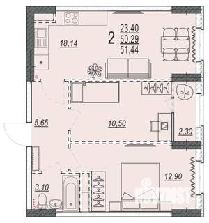 2-к квартира, вторичка, 51м2, 17/17 этаж