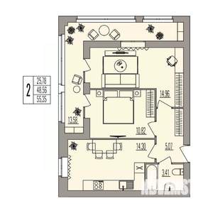 2-к квартира, вторичка, 55м2, 1/3 этаж