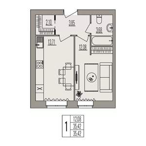 1-к квартира, вторичка, 35м2, 1/3 этаж