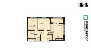 2-к квартира, строящийся дом, 60м2, 14/23 этаж