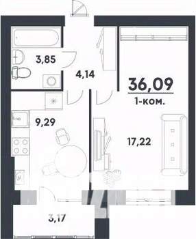 1-к квартира, строящийся дом, 36м2, 1/4 этаж