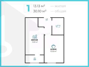 1-к квартира, сданный дом, 30м2, 7/8 этаж