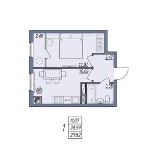 1-к квартира, вторичка, 30м2, 2/8 этаж