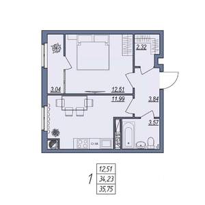 1-к квартира, вторичка, 36м2, 6/8 этаж