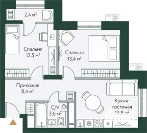 2-к квартира, вторичка, 54м2, 24/24 этаж