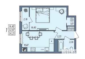1-к квартира, вторичка, 34м2, 9/10 этаж