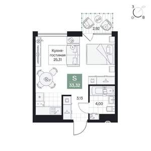 1-к квартира, вторичка, 33м2, 5/8 этаж