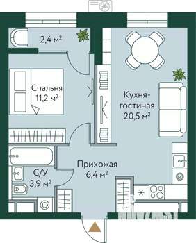 1-к квартира, вторичка, 44м2, 11/24 этаж