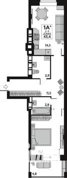 1-к квартира, вторичка, 43м2, 4/7 этаж