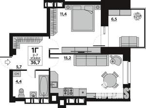 1-к квартира, вторичка, 37м2, 5/7 этаж