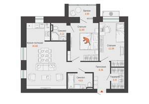 2-к квартира, строящийся дом, 72м2, 7/8 этаж