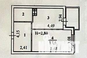 1-к квартира, вторичка, 44м2, 17/24 этаж