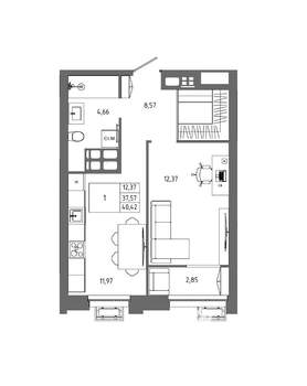 1-к квартира, вторичка, 40м2, 15/23 этаж