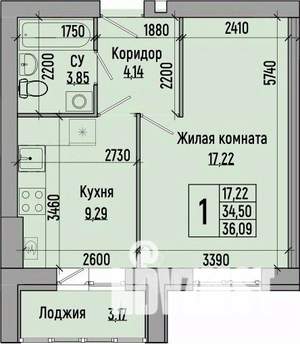 1-к квартира, строящийся дом, 36м2, 2/4 этаж