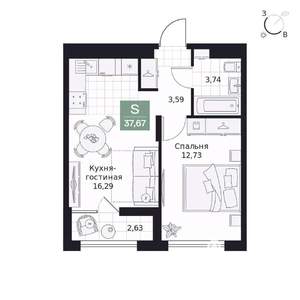 1-к квартира, вторичка, 38м2, 7/9 этаж