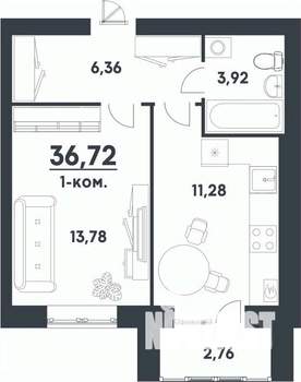 1-к квартира, вторичка, 37м2, 1/5 этаж