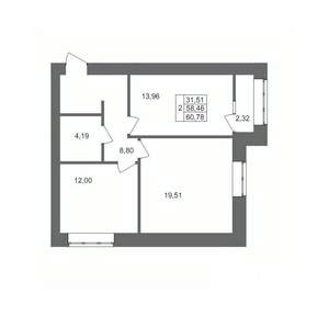 2-к квартира, вторичка, 61м2, 2/10 этаж