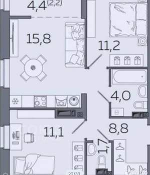 2-к квартира, сданный дом, 55м2, 17/23 этаж