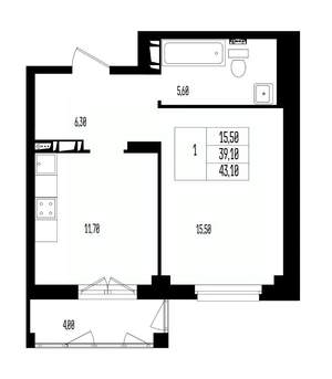 Студия квартира, вторичка, 43м2, 5/17 этаж