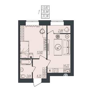 1-к квартира, вторичка, 37м2, 10/10 этаж