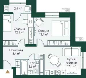 2-к квартира, вторичка, 54м2, 22/24 этаж