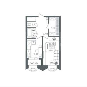 1-к квартира, вторичка, 40м2, 4/21 этаж