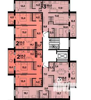 3-к квартира, строящийся дом, 73м2, 6/10 этаж