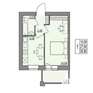 1-к квартира, строящийся дом, 29м2, 2/7 этаж