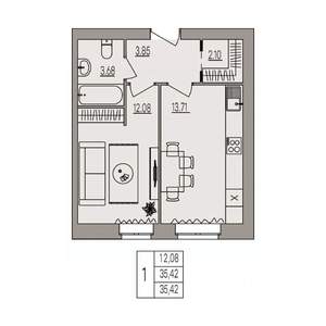 1-к квартира, вторичка, 35м2, 1/3 этаж