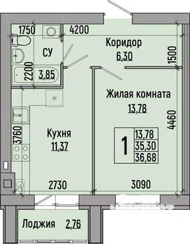 1-к квартира, строящийся дом, 37м2, 5/5 этаж