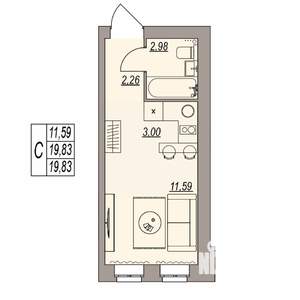 Студия квартира, вторичка, 20м2, 2/3 этаж