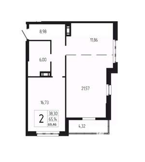 2-к квартира, вторичка, 69м2, 5/18 этаж