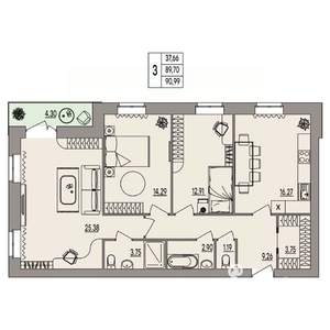 3-к квартира, вторичка, 91м2, 1/3 этаж