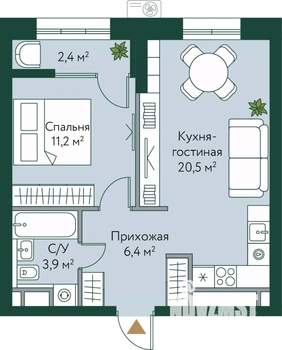 1-к квартира, вторичка, 44м2, 3/24 этаж
