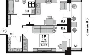 1-к квартира, вторичка, 40м2, 5/19 этаж