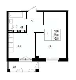 Студия квартира, вторичка, 43м2, 1/17 этаж