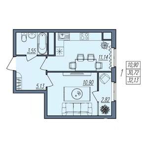 1-к квартира, вторичка, 32м2, 5/10 этаж